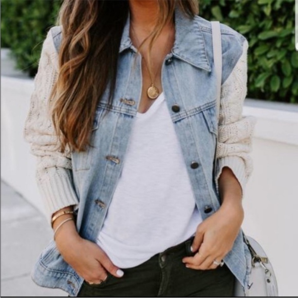 POL denim jacket sweater knit sleeves. Medium